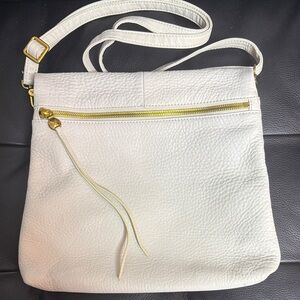 White Leather Crossbody Bag with Gold Hardware